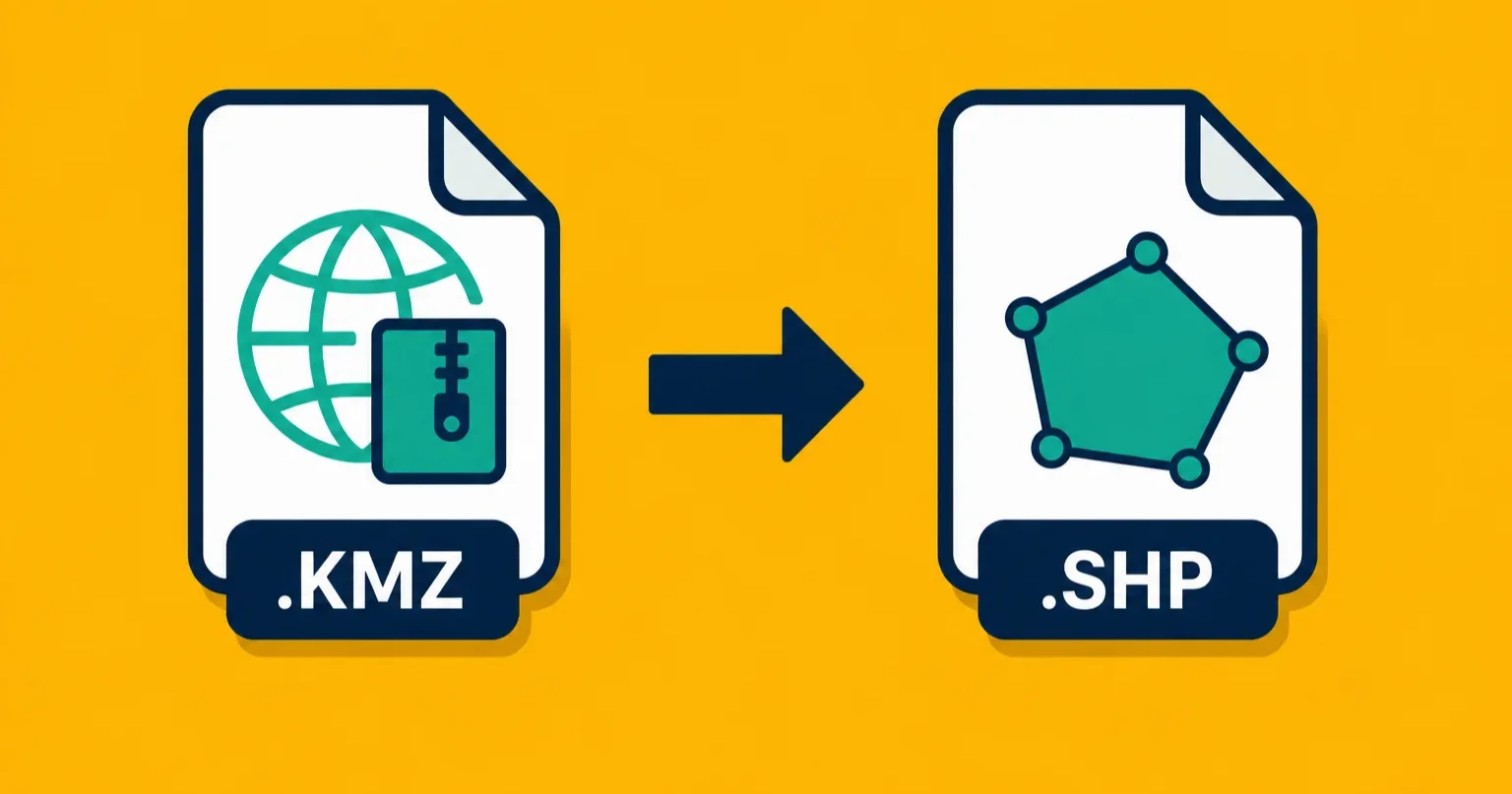A KMZ archive being converted to a Shapefile bundle showing the format transformation.