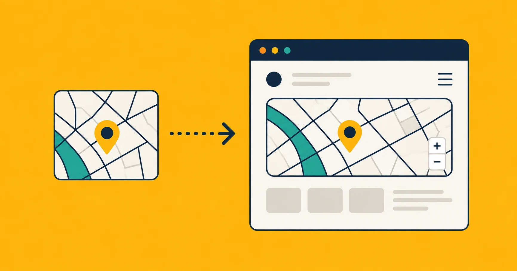An interactive map embedded on a webpage, shown as an iframe snippet next to its rendered output.