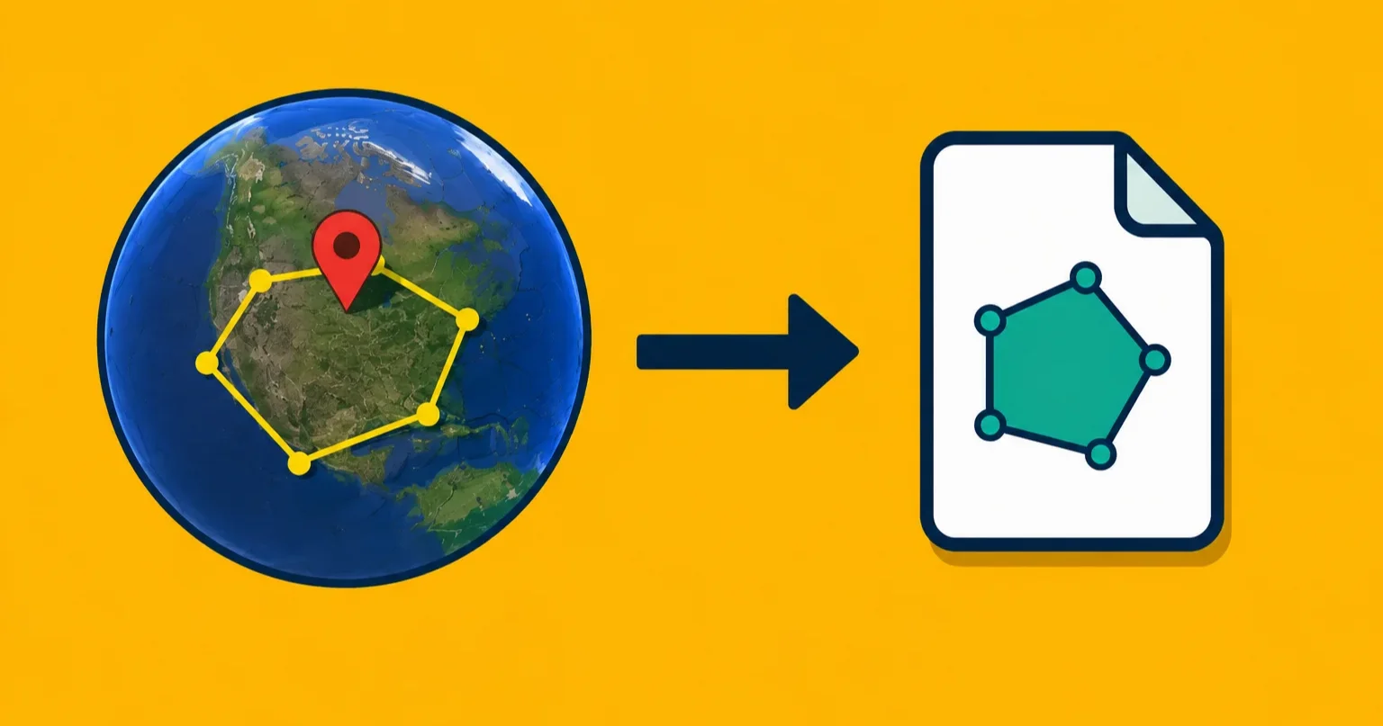 A polygon being drawn on Google Earth with an export dialog showing KML format options.